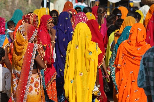 Bright colours pilgrim, Traditions in India,