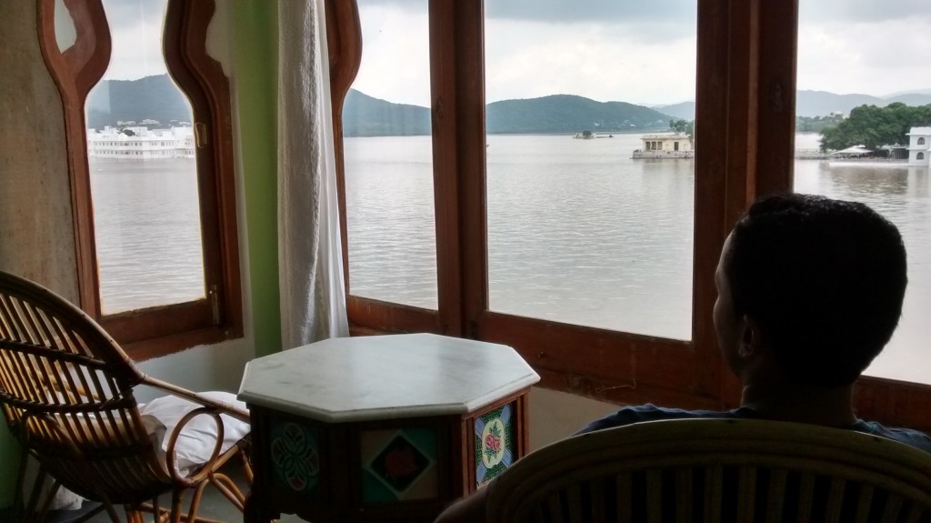 The serene view of Lake Pichola from our suite in Kankarwa Haveli