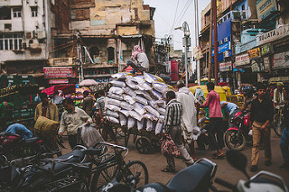 crowded streets in Old Delhi, India